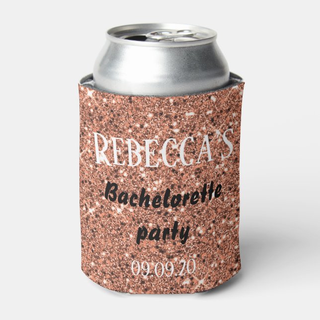 Personalisierte Rose Gold Glitzer Junggeselinnen-A Dosenkühler (Kanne Vorderseite)