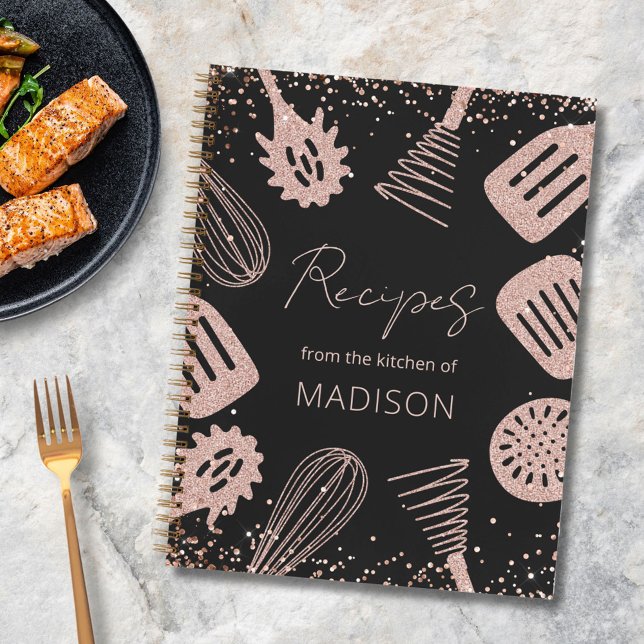 Personalisierte Rose Gold Glitzer Kochbuch Notizbuch (In situ)