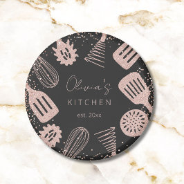 Personalisierte Rose Gold Glitzer Kochwerkzeuge Magnet