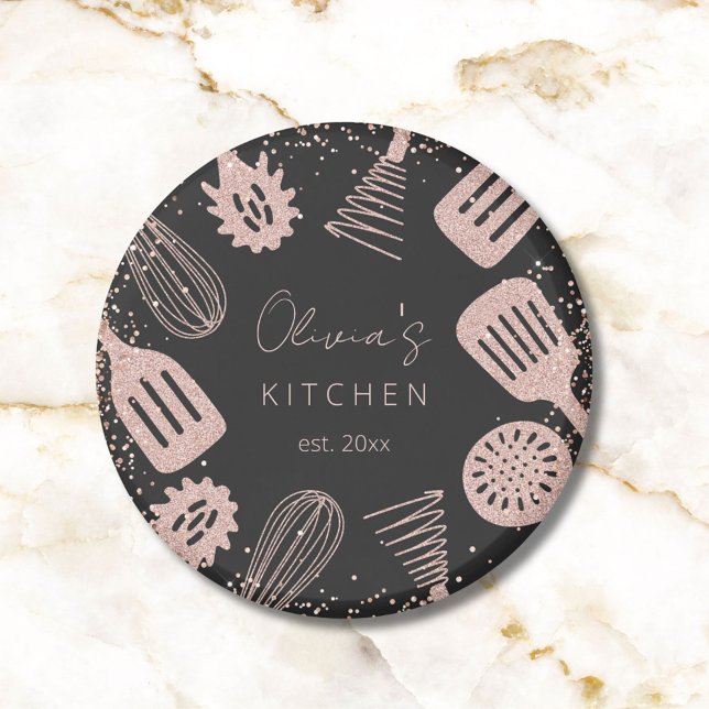 Personalisierte Rose Gold Glitzer Kochwerkzeuge Magnet (Close up)