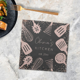 Personalisierte Rose Gold Glitzer Kochwerkzeuge Serviette