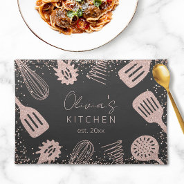 Personalisierte Rose Gold Glitzer Kochwerkzeuge Stofftischset