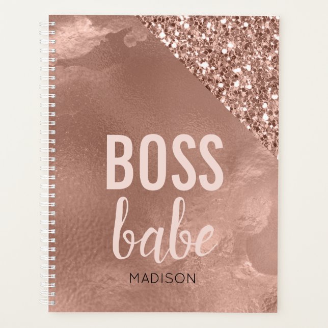 Personalisierte Rose Gold Glitzer | Pink Boss Babe Planer (Vorderseite)