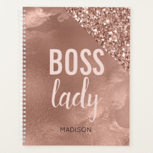 Personalisierte Rose Gold Glitzer Rosa Boss Lady Planer