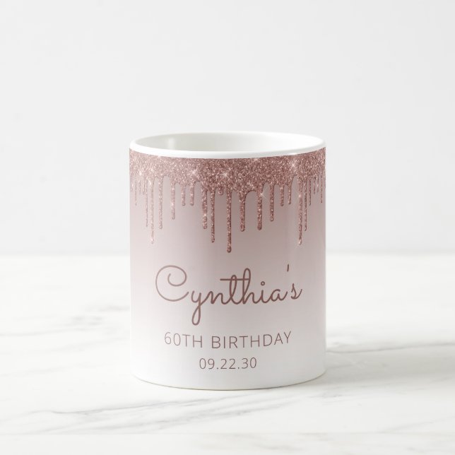 Personalisierte Rose Gold Glitzer Tropfen 60. Gebu Kaffeetasse (Mittel)