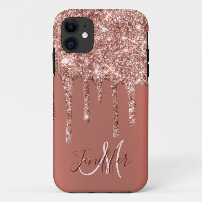 Personalisierte Rose Gold Glitzer Tropfen Girly Lu Case-Mate iPhone Hülle (Rückseite)