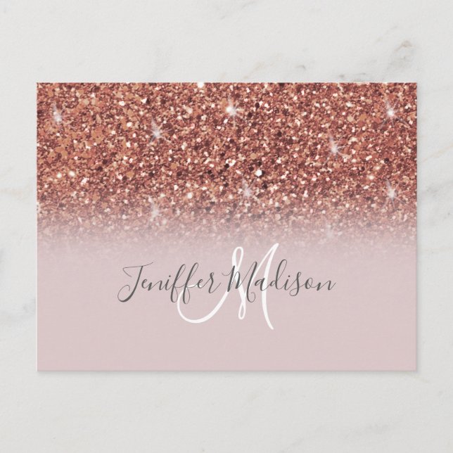 Personalisierte Rose Gold Glitzer Tropfen Girly Lu Postkarte (Vorderseite)