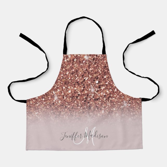 Personalisierte Rose Gold Glitzer Tropfen Girly Lu Schürze (Vorderseite)