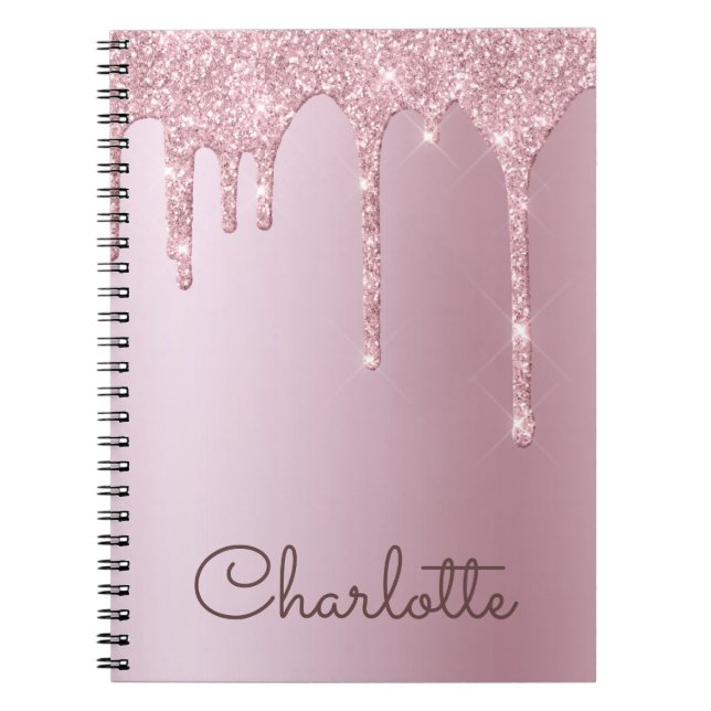 Personalisierte Rose Gold Glitzer Tropfen Notebook Notizblock (Vorderseite)