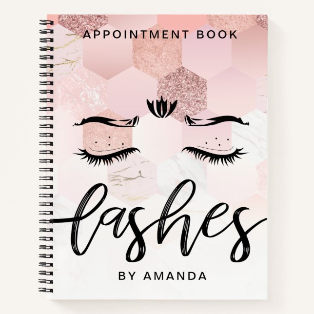Personalisierte Rose Gold Lashes Terminkalender Notizbuch (Vorderseite)