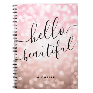 Personalisierte Rose Gold Lights "Hello Beautiful" Notizblock