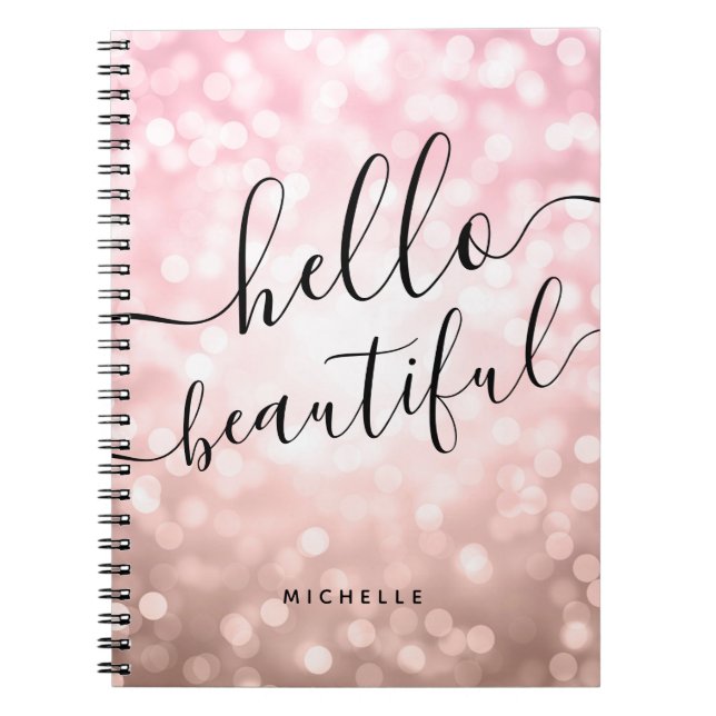 Personalisierte Rose Gold Lights "Hello Beautiful" Notizblock (Vorderseite)