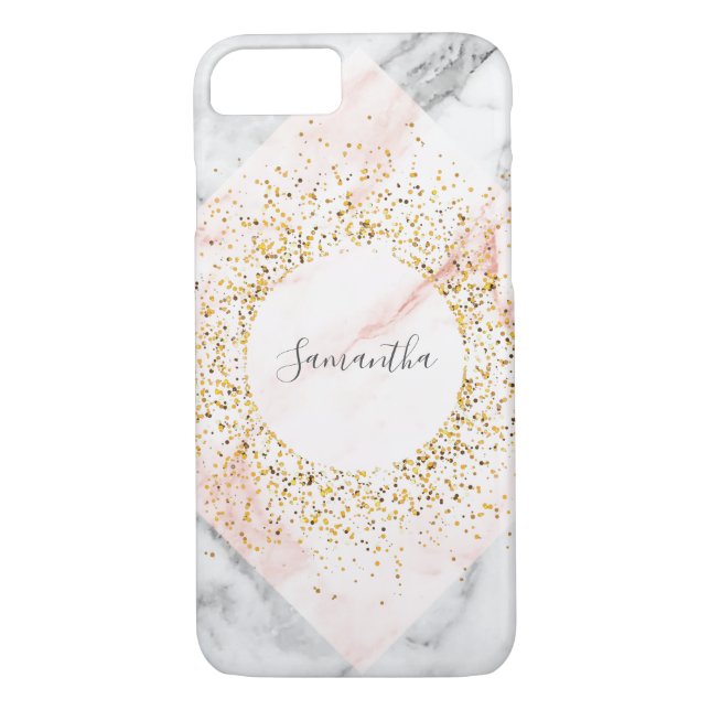Personalisierte Rose Gold Marble Glitzer iPhone Fa Case-Mate iPhone Hülle (Rückseite)