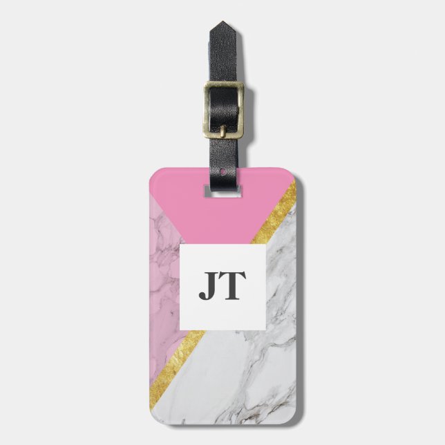 Personalisierte Rose Gold Marmor Rosa Gepäckmarke Gepäckanhänger (Vorderseite vertikal)
