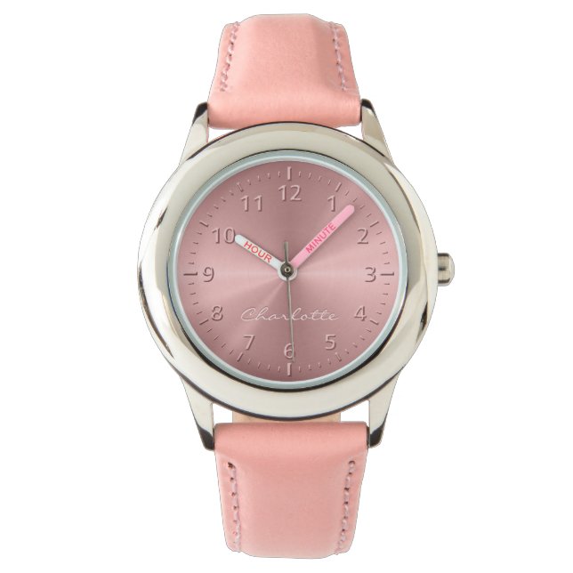 Personalisierte Rose Gold Metallradialtextur Armbanduhr (Vorderseite)