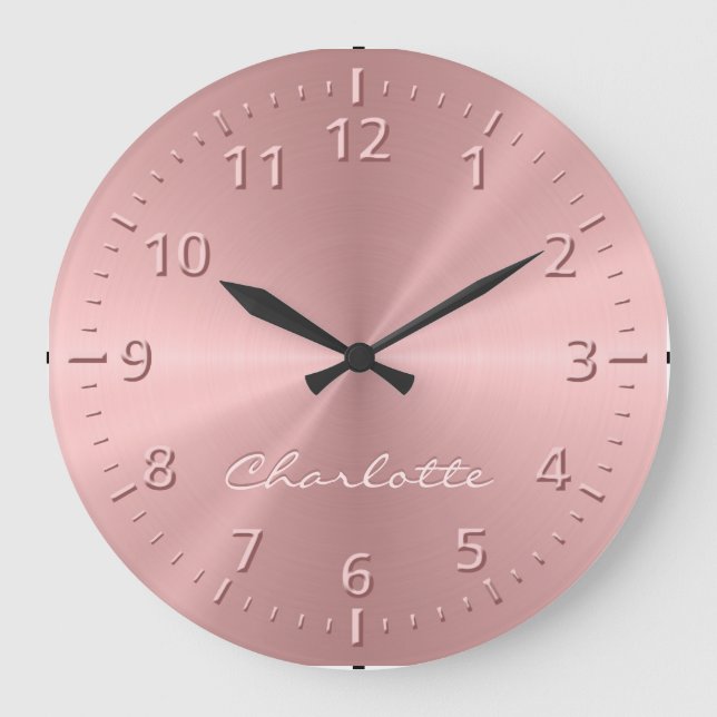 Personalisierte Rose Gold Metallradialtextur Große Wanduhr (Vorderseite)