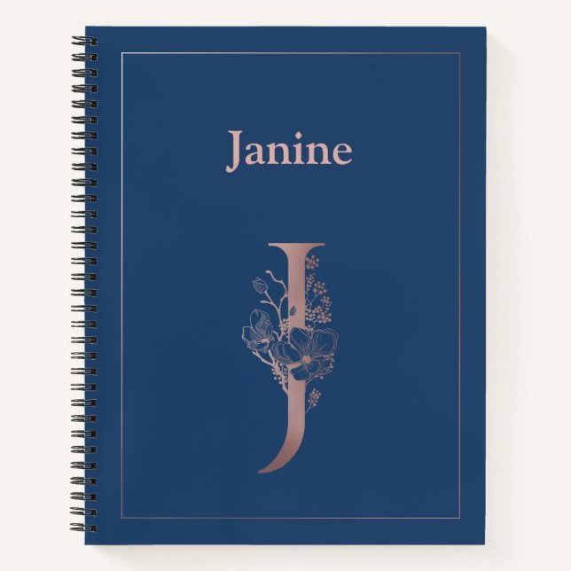 Personalisierte Rose Gold Monogram Initial J Notizbuch (Vorderseite)
