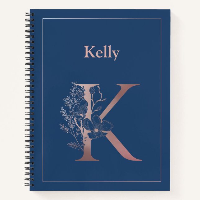 Personalisierte Rose Gold Monogram Initial K Notizbuch (Vorderseite)