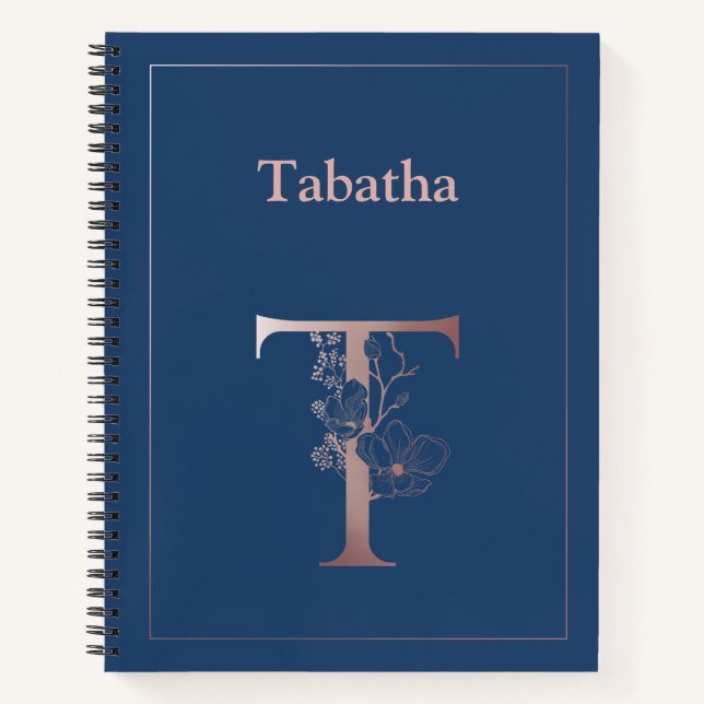 Personalisierte Rose Gold Monogram Initial T Notizbuch (Vorderseite)