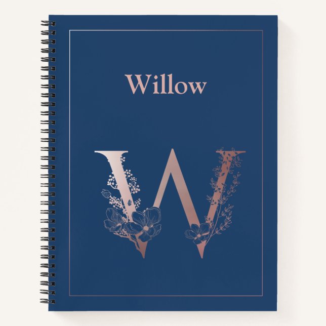Personalisierte Rose Gold Monogram, Initial W Notizbuch (Vorderseite)