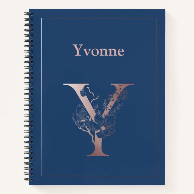 Personalisierte Rose Gold Monogram Initial Y Notizbuch (Vorderseite)