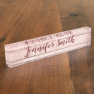 Personalisierte Rose Gold Rustikales Holz Foto Namensplakette