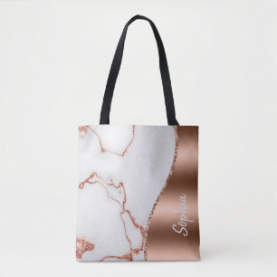 Personalisierte Rose Gold Shimmer Marmorglas Glam  Tasche