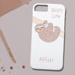 Personalisierte Rose Gold Sparkle Glitzer Niedlich Case-Mate iPhone Hülle<br><div class="desc">Dieses einfache und stilvolle Gehäuse ist mit einem vergoldeten Glitzer aus der Rose geschmückt,  der an einem Zweig hängt und einen Lächeln schleicht. Ideal für einen Faulpelz-Liebhaber! Die Wörter Sloth Life und der Name können geändert werden,  um diese Handy-Fall zu personalisieren. Original Watercolor © Michele Davies</div>