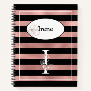 Personalisierte Rose Gold Streifen mit Anfangs I Notizbuch