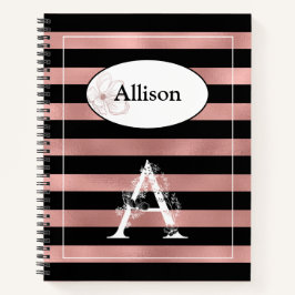 Personalisierte Rose Gold Streifen mit Initial A Notizbuch