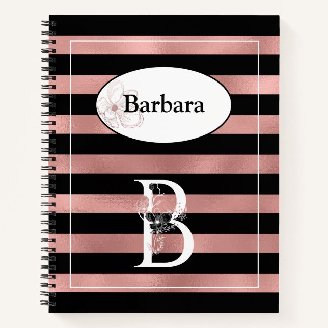 Personalisierte Rose Gold Streifen mit Initial B Notizbuch (Vorderseite)