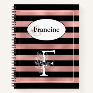 Personalisierte Rose Gold Streifen mit Initial F Notizbuch