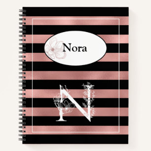 Personalisierte Rose Gold Streifen mit Initial N Notizbuch