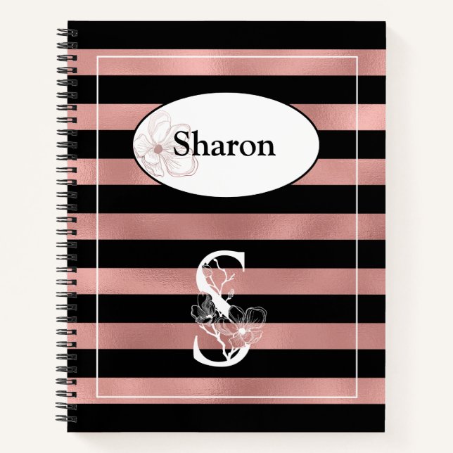 Personalisierte Rose Gold Streifen mit Initial S Notizbuch (Vorderseite)