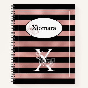 Personalisierte Rose Gold Streifen mit Initial X Notizbuch