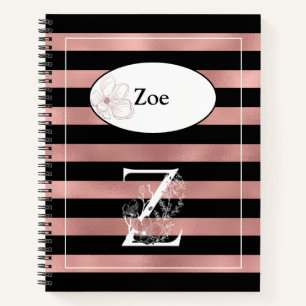 Personalisierte Rose Gold Streifen mit Initial Z Notizbuch
