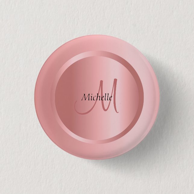 Personalisierte Rose Gold Template Monogram Elegan Button (Vorderseite)