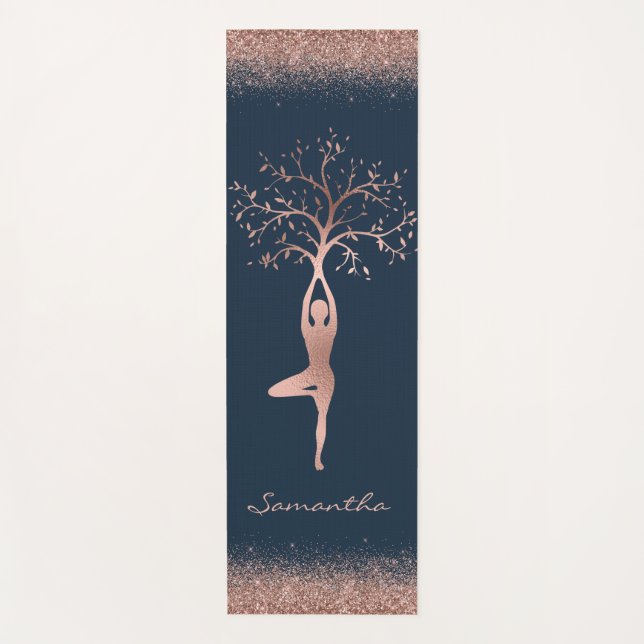 Personalisierte Rose Gold Tree Pose Namaste Yogamatte (Vorderseite)