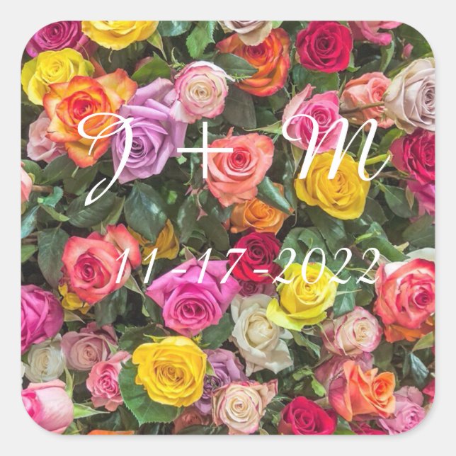 Personalisierte Rose Hochzeitsticker Quadratischer Aufkleber (Vorderseite)