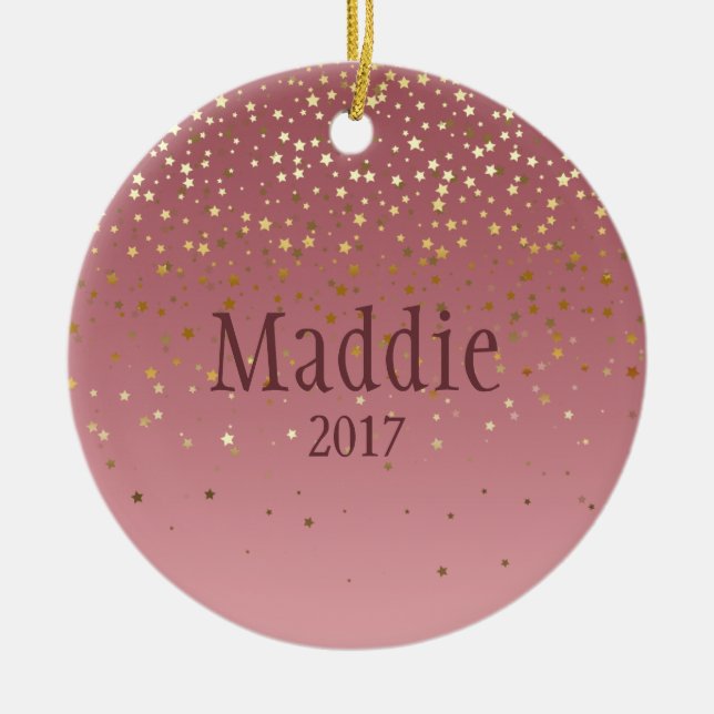 Personalisierte Rose Marsala Stars Design Keramik Ornament (Vorne)