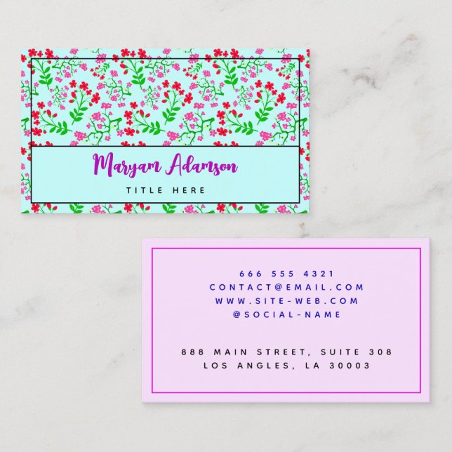 Personalisierte Rose mit Blumen, elegant rosa Telefonnummerkarte (Vorne/Hinten)