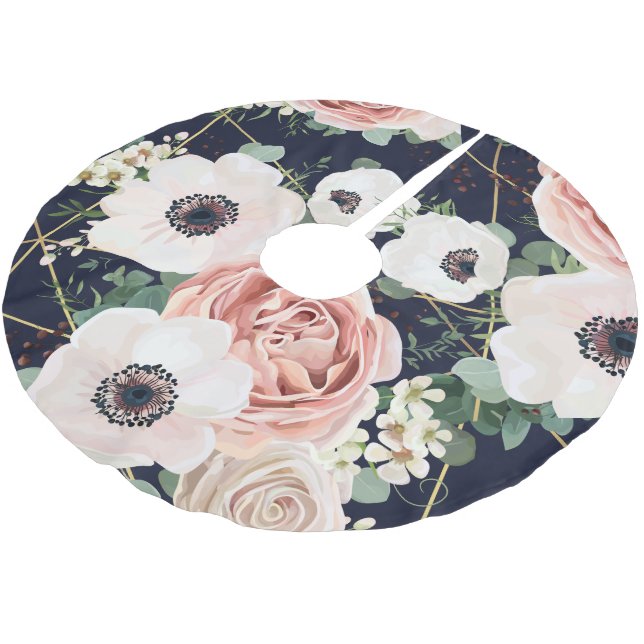 Personalisierte Rose-Navy mit Baumrock Geometric G Polyester Weihnachtsbaumdecke (Schrägansicht)