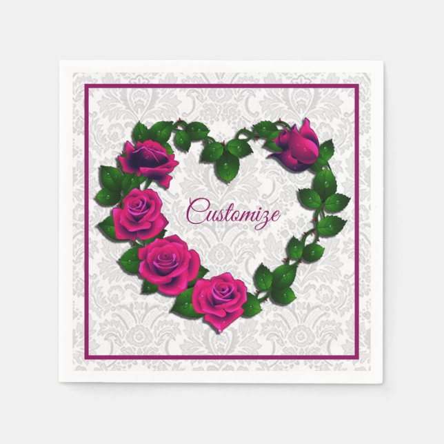 Personalisierte Rose Vine Herz Napkins Serviette (Vorderseite)