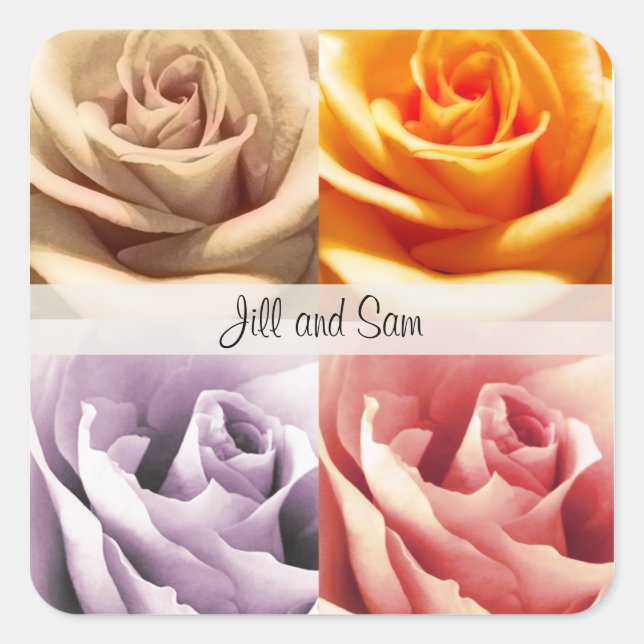 PERSONALISIERTE ROSE WEDEDING-STICKER QUADRATISCHER AUFKLEBER (Vorderseite)
