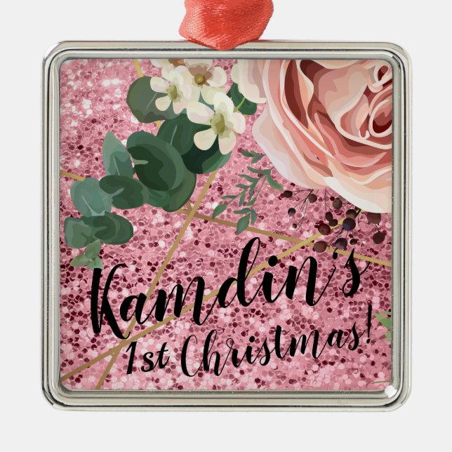 Personalisierte Rose XMAS Ornament Geometrische Ga Aus Metall (Vorne)