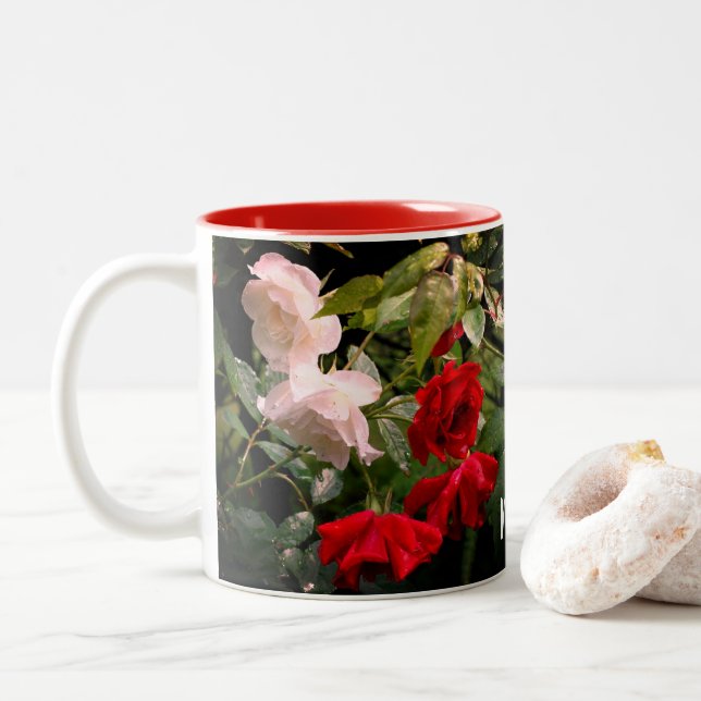 Personalisierte Rose Zweifarbige Tasse (Mit Donut)