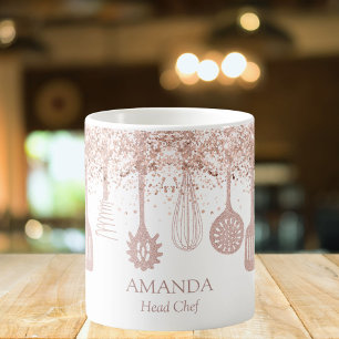 Personalisierte Roségold-Glitter-Kochwerkzeuge Kaffeetasse