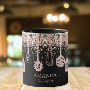 Personalisierte Roségold-Glitter-Kochwerkzeuge Tasse