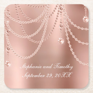 Personalisierte Roségold-Perlen-Diamant-Bling-Hoch Rechteckiger Pappuntersetzer