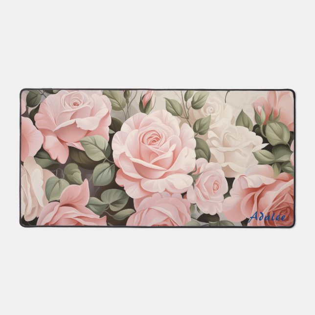 Personalisierte Rosen Blumenmatte Schreibtischunterlage (Vorderseite)